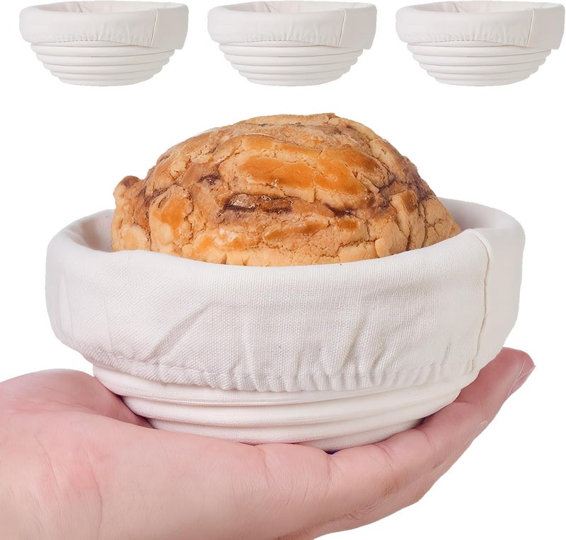 FrutPunch Banneton Bread Proofing Basket Set of 4, with Cloth Lining, Mini Banneton Basket Proofing Baskets for Sourdough Bread Baking 5 Inch, Traditional Sourdough Bread Basket, Home Baking Tools - Image 1